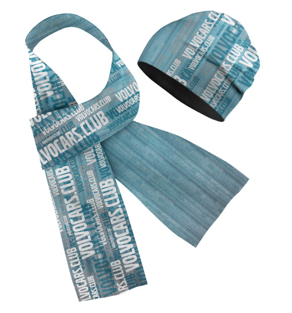 Шарф и шапка с притом VolvoCarsClub цвета Белый Шарф и шапка с изображением VolvoCarsClub цвета Белый