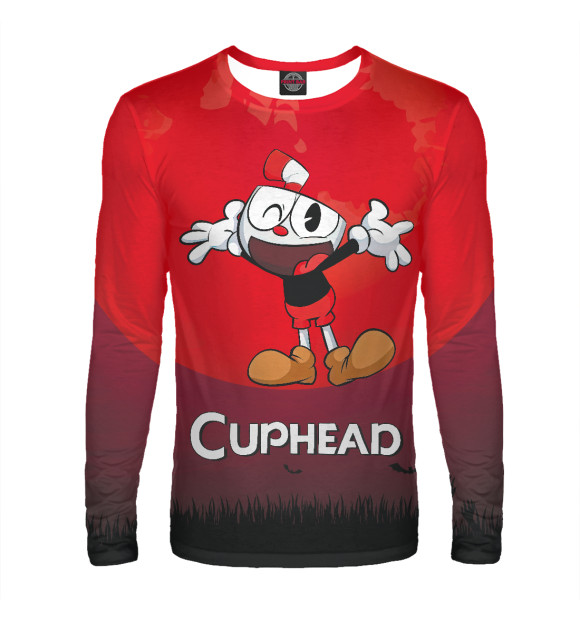 Мужской лонгслив с изображением Cuphead цвета Белый