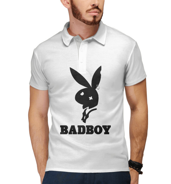 Мужское поло с притом BADBOY цвета Белый Мужское поло с изображением BADBOY цвета Белый