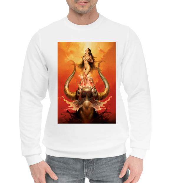 Мужской хлопковый свитшот с изображением Devil girl цвета Белый