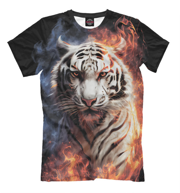 Мужская футболка с изображением Огненный белый тигр цвета Белый