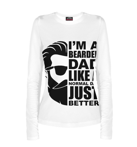 Женский лонгслив с притом Бородатый папа цвета Белый Женский лонгслив с изображением Бородатый папа цвета Белый