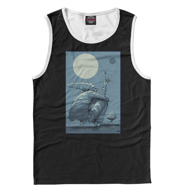 Мужская майка с изображением Гном и Луна цвета Белый