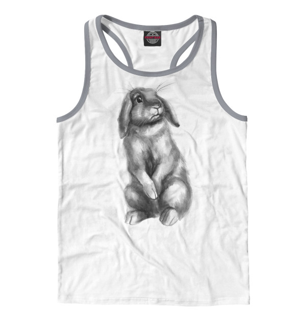 Мужская майка-борцовка с изображением Черный кролик чудной цвета Белый