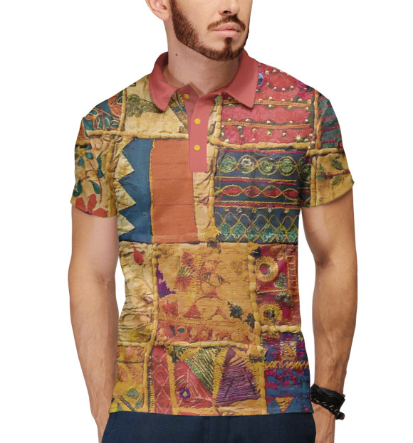Мужское поло с изображением Patchwork Quilt цвета Белый