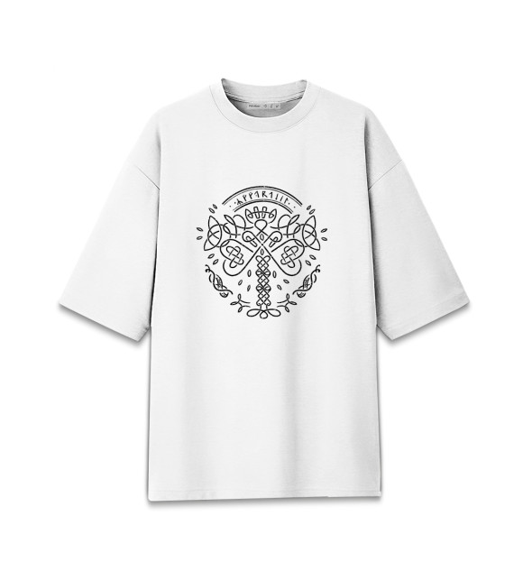Мужская футболка оверсайз с изображением Символ Велеса цвета Белый