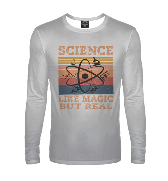 Мужской лонгслив с изображением Science Like Magic But Real цвета Белый