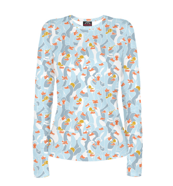 Женский лонгслив с изображением Гуси серебристо серый с белой окантовкой цвета Белый