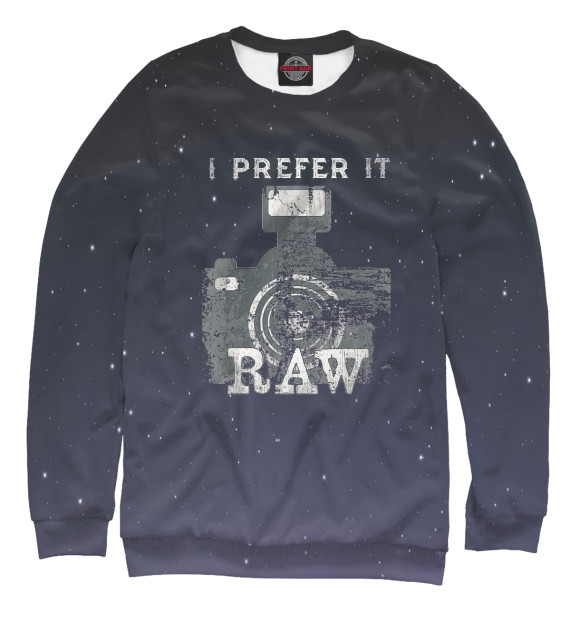 Свитшот для мальчиков с изображением I prefer it RAW цвета Белый