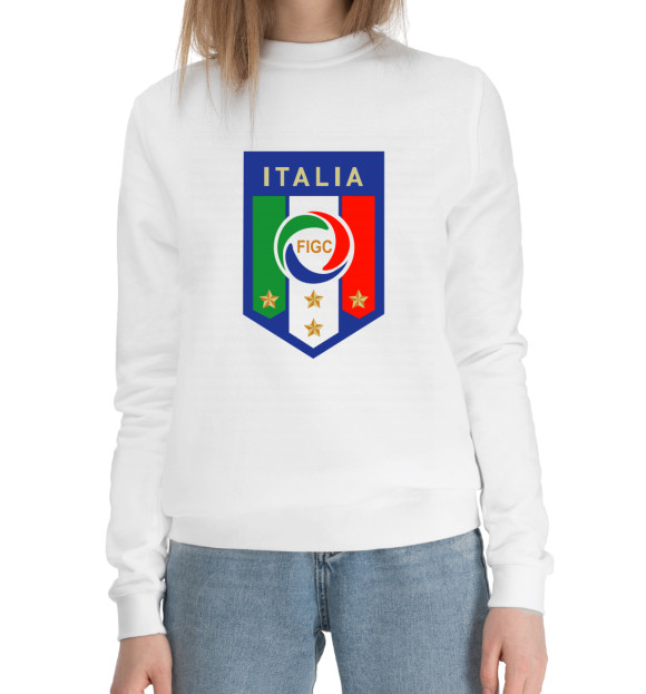 Женский хлопковый свитшот с изображением Сборная Италии цвета Белый