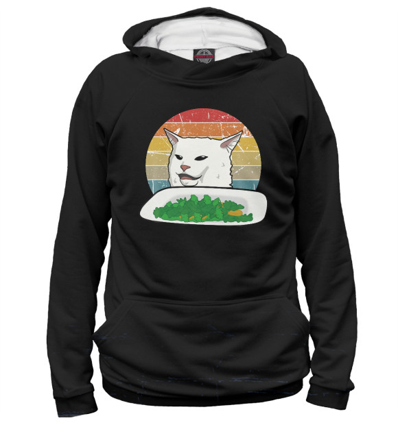 Мужское худи с изображением Retro Yelling Confused Cat цвета Белый