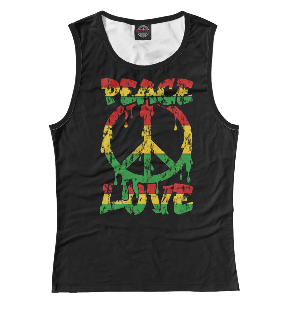 Женская майка с притом Peace Love цвета Белый Женская майка с изображением Peace Love цвета Белый