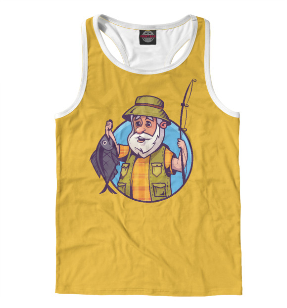 Мужская майка-борцовка с изображением Рыбак держит пойманную рыбу цвета Белый