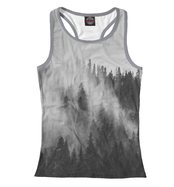 Женская майка-борцовка с изображением Лес и туман цвета Белый