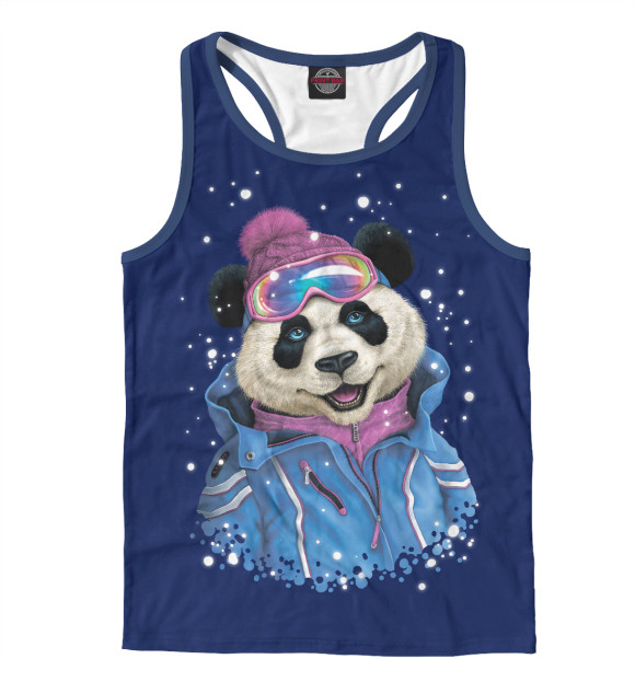 Мужская майка-борцовка с изображением Панда горнолыжница цвета Белый