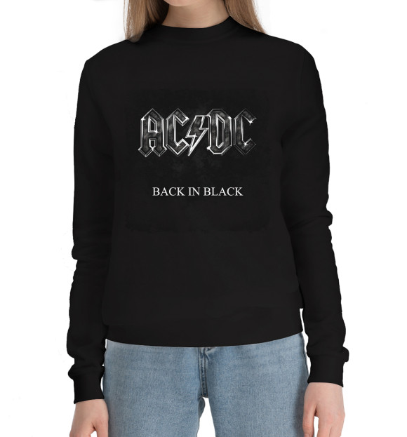 Женский хлопковый свитшот с изображением Back in black — AC/DC цвета Черный