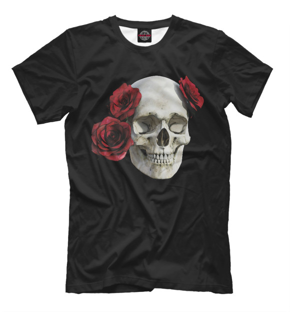 Мужская футболка с изображением Череп с розами цвета Белый