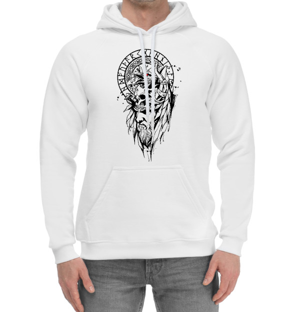 Женский хлопковый худи с изображением Один и его ворон цвета Белый