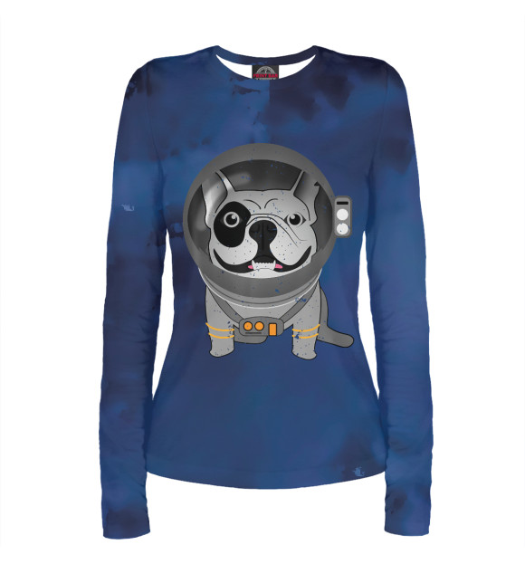 Женский лонгслив с изображением French Bulldog Astronaut цвета Белый