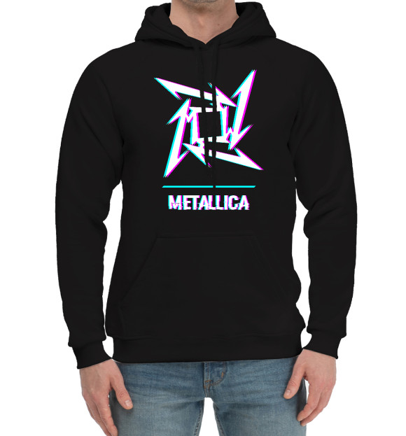Мужской хлопковый худи с изображением Metallica Glitch Rock Logo цвета Черный