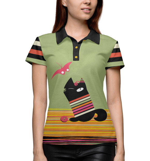 Женское поло с изображением Путешествие по нитям цвета Белый