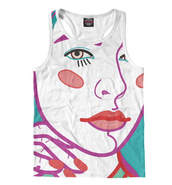 Мужская майка-борцовка с изображением Арт портрет с женским лицом крупным план цвета Белый