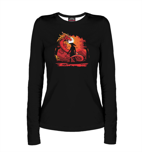 Женский лонгслив с притом Дракон цвета Белый Женский лонгслив с изображением Дракон цвета Белый