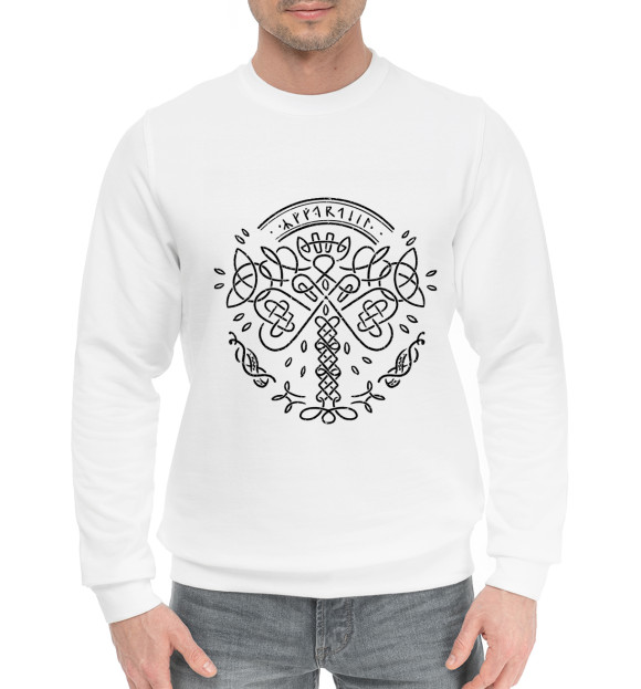 Мужской хлопковый свитшот с изображением Символ Велеса цвета Белый