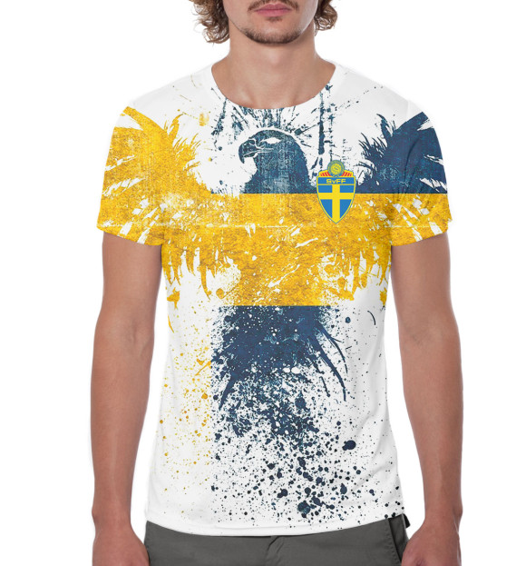 Мужская футболка с изображением Сборная Швеции цвета Белый
