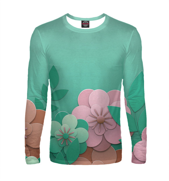 Мужской лонгслив с изображением Веселая клумба цвета Белый