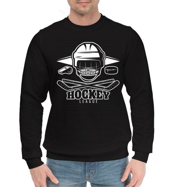 Мужской хлопковый свитшот с изображением Hockey league цвета Черный