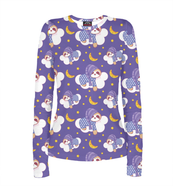 Женский лонгслив с притом Сон ленивца цвета Белый Женский лонгслив с изображением Сон ленивца цвета Белый