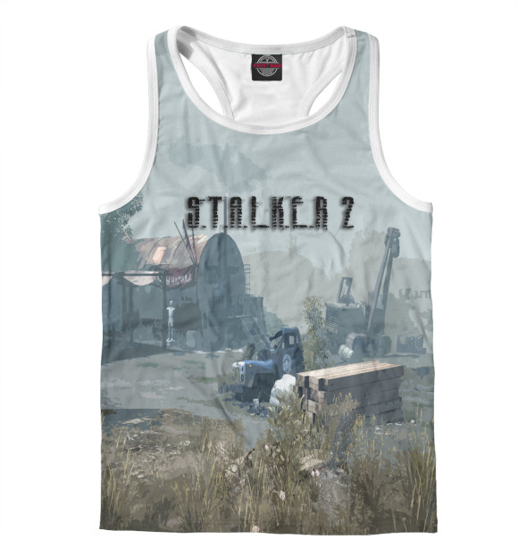 Мужская майка-борцовка с притом STALKER 2 цвета Белый Мужская майка-борцовка с изображением STALKER 2 цвета Белый
