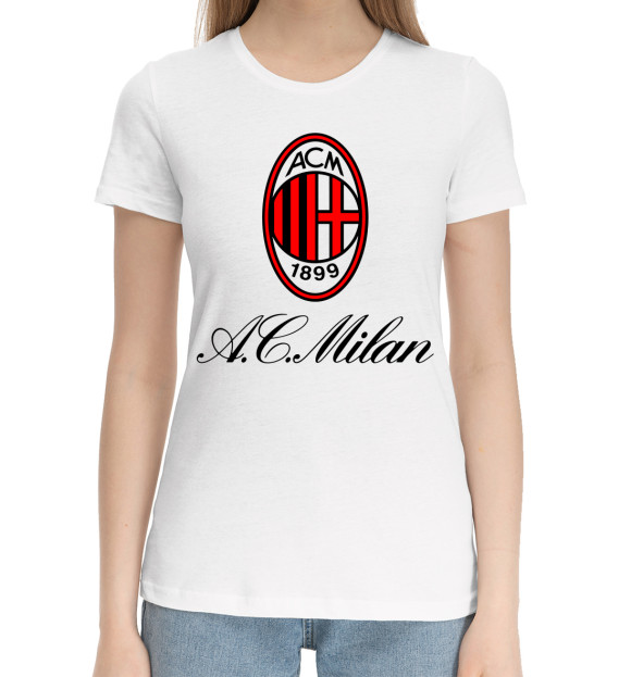 Женская хлопковая футболка с изображением AC Milan цвета Белый