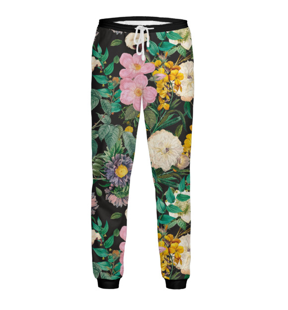 Мужские спортивные штаны с изображением Летний узор из цветов цвета Белый