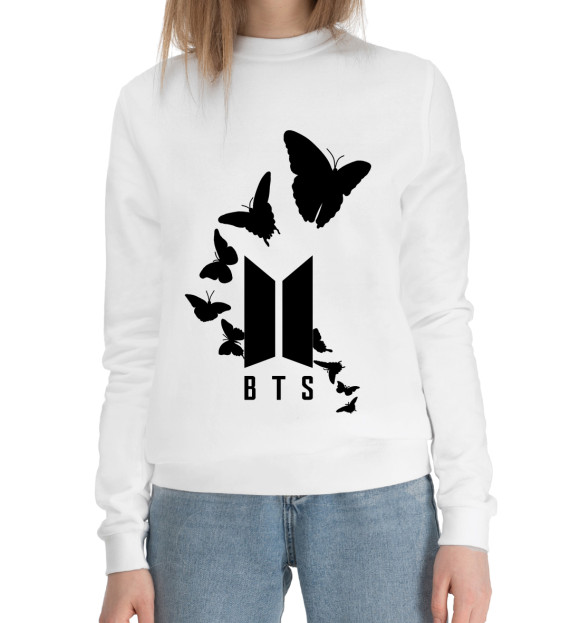 Женский хлопковый свитшот с изображением BTS цвета Белый