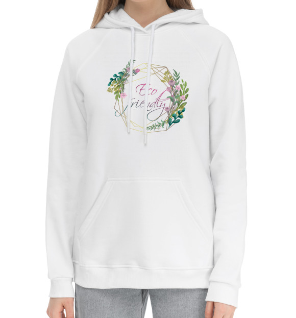 Женский хлопковый худи с изображением Eco Friendly цвета Белый