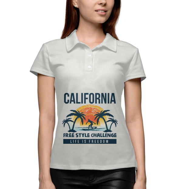Женское поло с изображением California цвета Белый