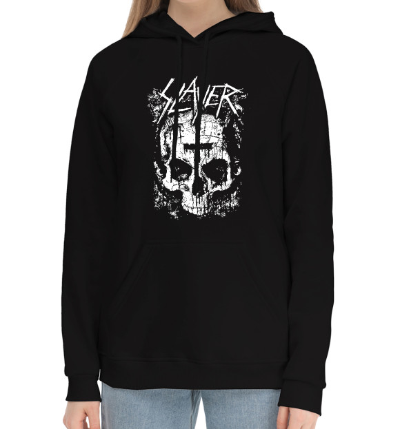 Женский хлопковый худи с изображением Slayer (cross) цвета Черный