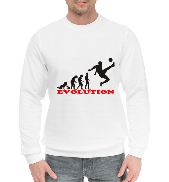 Мужской хлопковый свитшот с изображением Футбольная эволюция цвета Белый