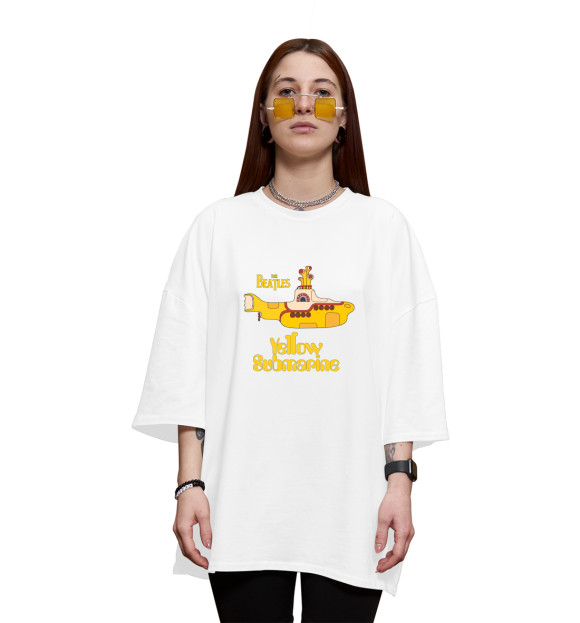 Женская футболка оверсайз с изображением On a Yellow Submarine цвета Белый