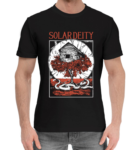 Мужская хлопковая футболка с изображением Solar Deity цвета Черный
