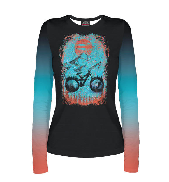 Женский лонгслив с притом MTB Vintage Bike цвета Белый Женский лонгслив с изображением MTB Vintage Bike цвета Белый
