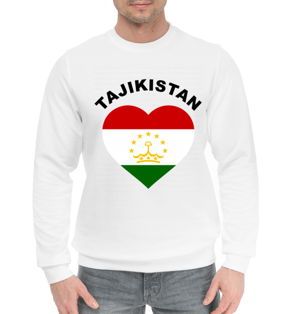 Мужской хлопковый свитшот с изображением Таджикистан цвета Белый