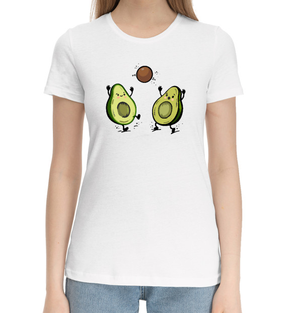 Женская хлопковая футболка с изображением С авокадо мультяшками цвета Белый
