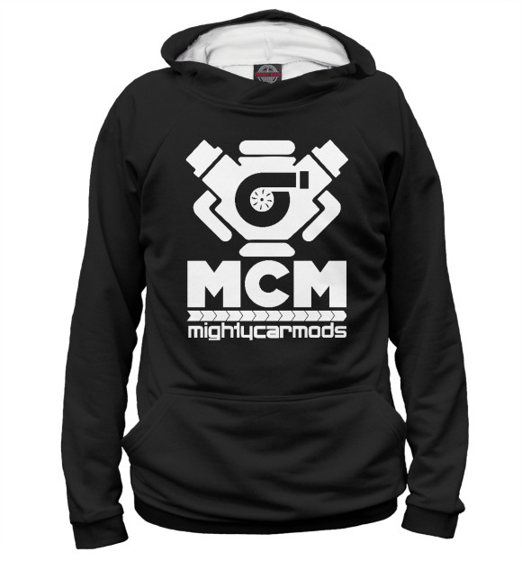 Женское худи с изображением Mighty car mods цвета Белый