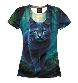 Женская футболка Кот в лесу