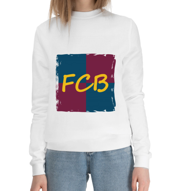 Женский хлопковый свитшот с изображением FC Barcelona цвета Белый