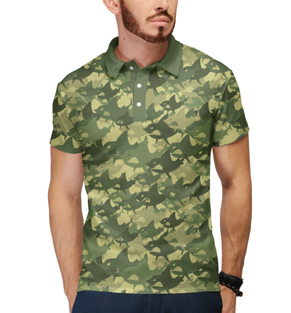 Мужское поло с изображением Акулы цвета Белый