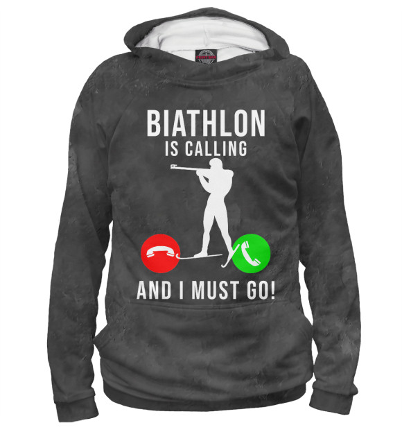 Женское худи с изображением Biathlon Is Calling  And I цвета Белый